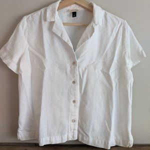 Linen Cropped Button-up T-shirt